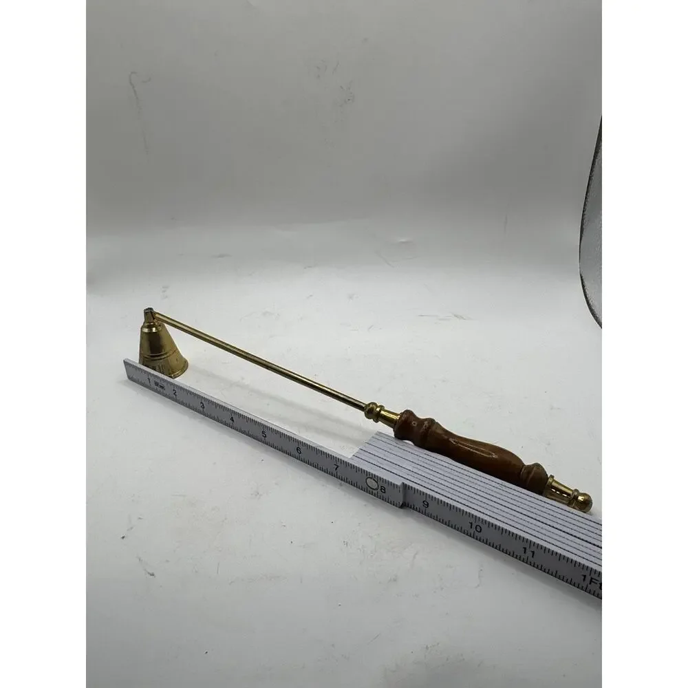 Vintage Brass Candle Snuffer Wood 12” Long Taper Candle‎ Accessory Cottagecore